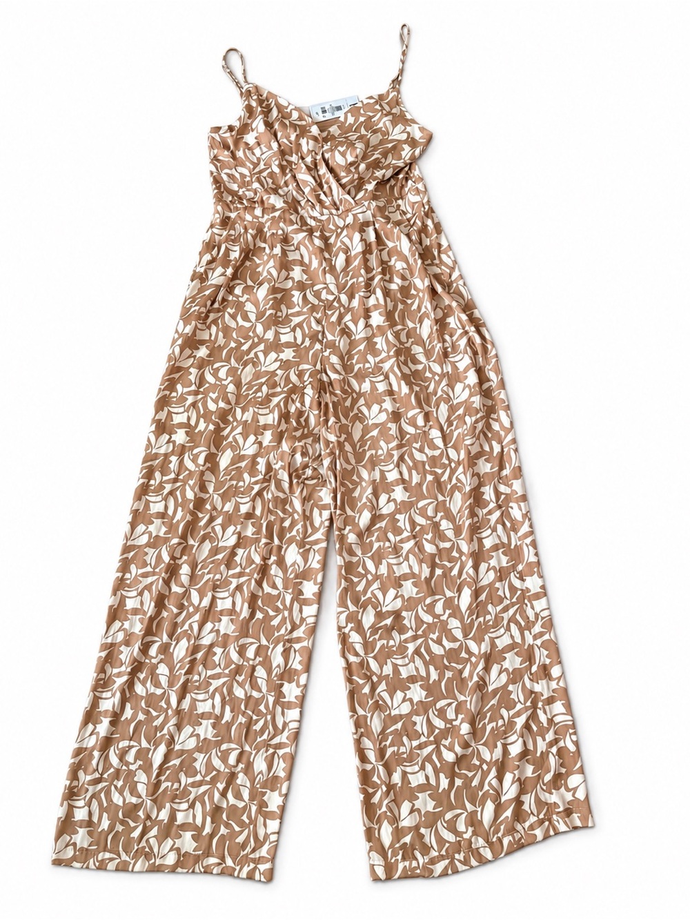NWT Dynamite Floral Wide Leg Tie Front Jumpsuit Tan Cream